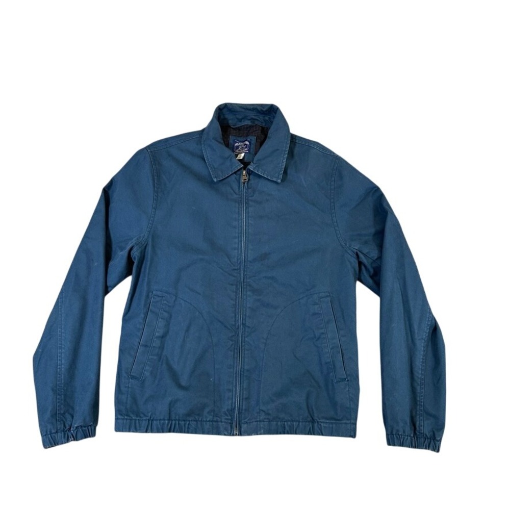 J.Crew Mens Re-Imagined Cotton Harrington Jacket Blue Teal Small Full Zip Plaid